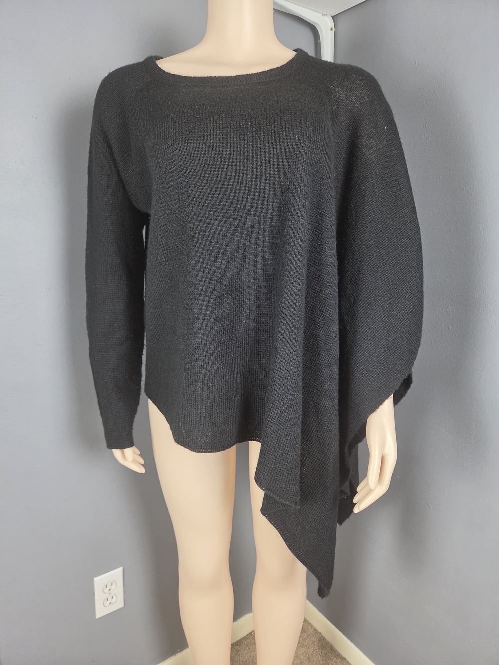 Elan Black Asymmetric Knit Poncho